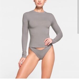 NWT Skims Cotton Jersey Long Sleeve T-Shirt Pacific Blue Gray Small